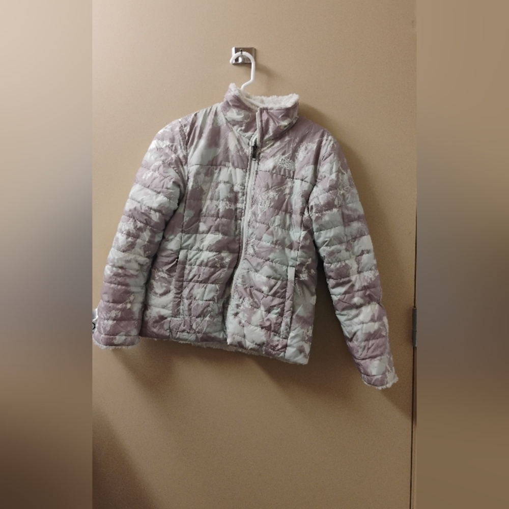 The North Face Girls Printed Mossbud Swirl Reversible Fuzzy Jacket Sz L 14-16